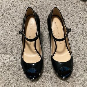 Womens Marc Fisher Shiny Black Heels peep toe size 5.5